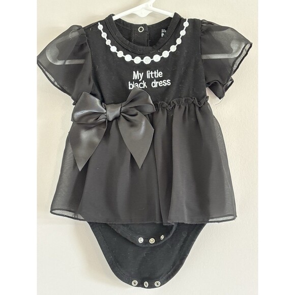 Stephan Baby Little Black Dress Size 3-6 months Snap Crotch Bow Embroidered - Picture 1 of 5